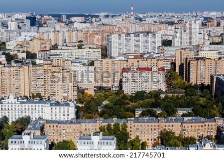 RUSSIA, MOSCOW- SEP 15: Top view of the city. Neighborhood of the city and houses, September 15, 2014