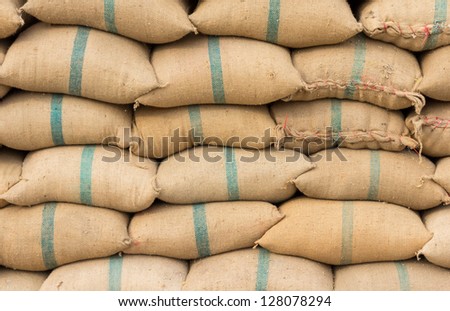 Many rice sacks in row