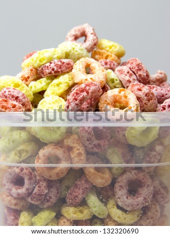 Cereal loops in box closeup