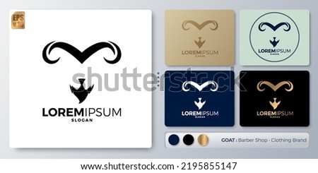 Head goat or ra vector illustration Logo design. Blank name for insert your Branding. Designed with examples for all kinds of applications. You can used for company, indentity, barber shop for men.