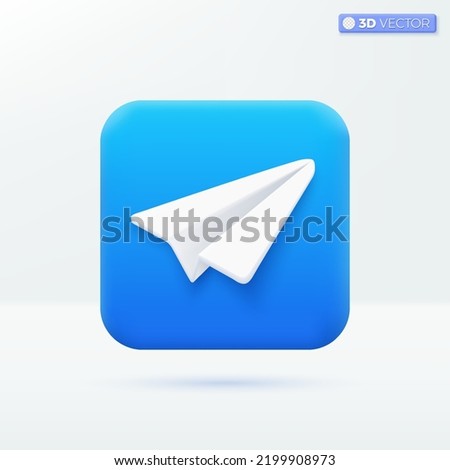 Telegram app icon symbols. Telegrams popular instant messengers, Paper Airplane concept. 3D vector isolated illustration design. Cartoon pastel Minimal style. You can used for design ux, ui, print ad.