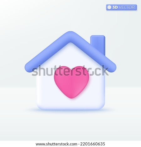 Stay and love home icon symbols. pink heart, Lovely, valentine, family and care concept. 3D vector isolated illustration design. Cartoon pastel Minimal style. You can used for design ux, ui, print ad.