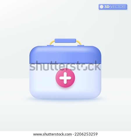 Medical box with cross icon symbols. Emergency, pharmacy, Healthcare, medicine first aid kit concept. 3D vector isolated illustration design. Cartoon pastel Minimal style. For design ux, ui, print ad.