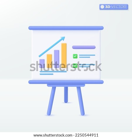 White board for presentation and projector tripod icon symbol. Equipment for conferences and marketing strategy, Business concept. 3D vector isolated illustration design. Cartoon pastel Minimal style.