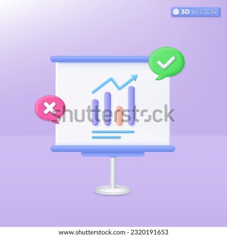 White board for presentation and projector stand icon symbol. Equipment for conferences and marketing strategy, Business concept. 3D vector isolated illustration design. Cartoon pastel Minimal style.