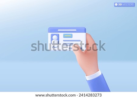 3d Driver license or id card with photo icon symbol. plastic card, badge icon, security card, employee card, Trendy and modern concept. 3D vector isolated illustration, Cartoon pastel Minimal style.