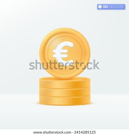 3d realistic euro gold coin icon symbol. Money cash, currency sign, investment,  profit or gain, treasure, finance or casino concept. 3D vector isolated illustration, Cartoon pastel Minimal style.