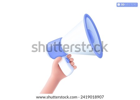 3d Blue color megaphone speaker icon symbol. loudspeaker bullhorn for announce discount promotion, sell reduced prices concept. 3D vector isolated illustration, Cartoon pastel Minimal style.