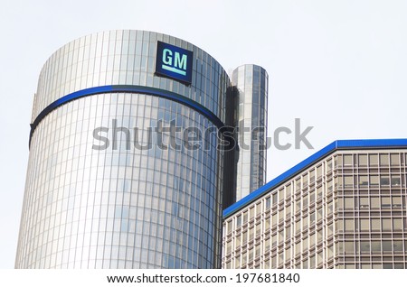 Detroit May 6, 2014: General Motors Building, GM Headquarters, Renaissance Center, May 6, 2014, Downtown Detroit.