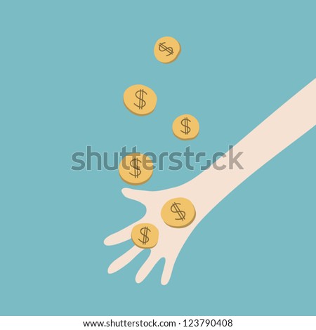 A hand catching falling coin