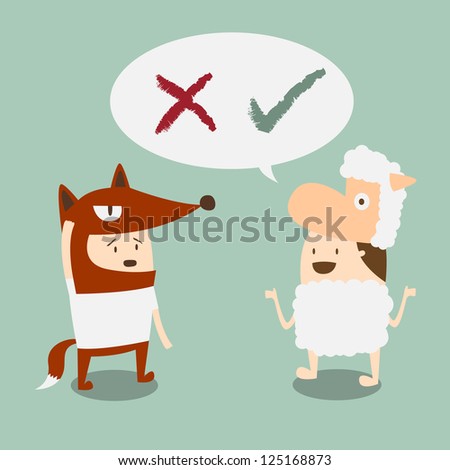 two boys in fox and lamb mascot talk about right and wrong