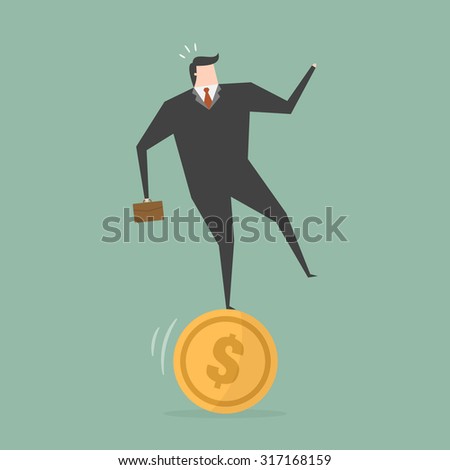 Businessman Stand On Coin. Business concept cartoon illustration.