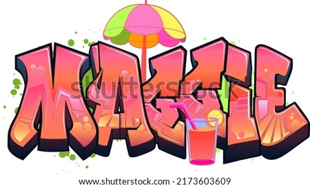 Maggie. A Cool Graffiti Art Design with vibes from the vibrant urban street art style.....Each object are grouped so you can rearrange your design with ease. Perfect for your next project.