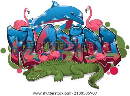 Graffiti Vector Design - Welcome to the State of Florida....Each object are grouped so you can rearrange your design with ease. Perfect for your next project.