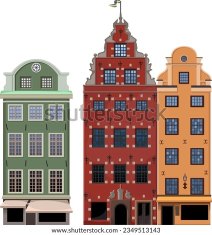 These are the famous 16th century landmark buildings on Stortorget Gamla Stan in Stockholm. Old Town is by far the oldest part of Stockholm Sweden. These are high quality isolated vector buildings