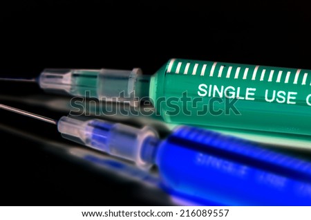 Disposable syringes with needle filled with different regimen of bio-hazard medication.