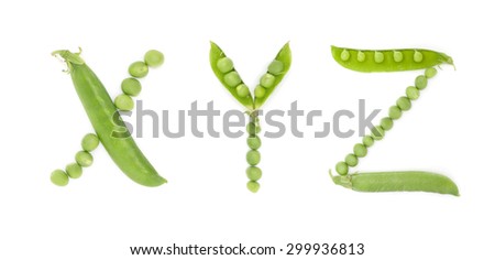Letters of english alphabet with unique design of the pods of green peas. ABC. Each letter represents a unique and inimitable combination of pods and peas. Zdjęcia stock © 