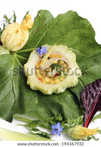 patty pan squash and vegetables with pate in jelly
