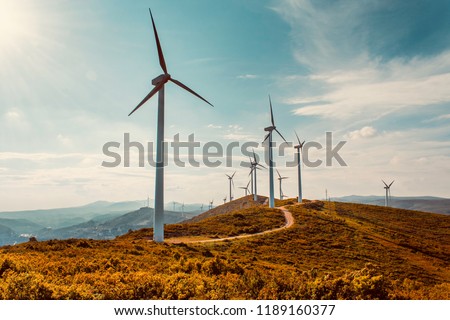 Similar – Foto Bild Landschaft mit Windkraft