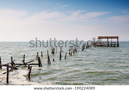 Carrasqueira, Portugal. Port made of wood, piers and cabins