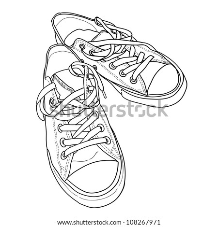 Pair Of Sneakers On The White Background Drawn In A Sketch Style ...