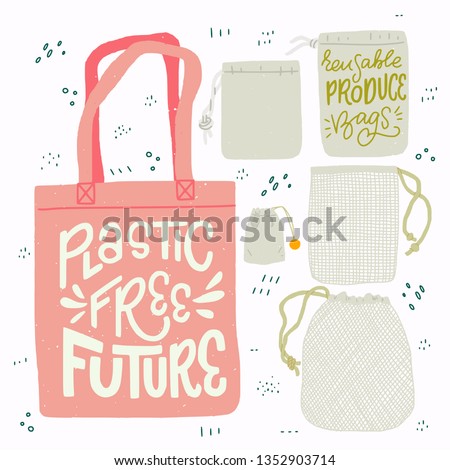 Similar – Image, Stock Photo Eco net reusable tote bag for environment friendly grocery shopping, hanging on a door knob. Neutral color zero waste and recycling  concept.