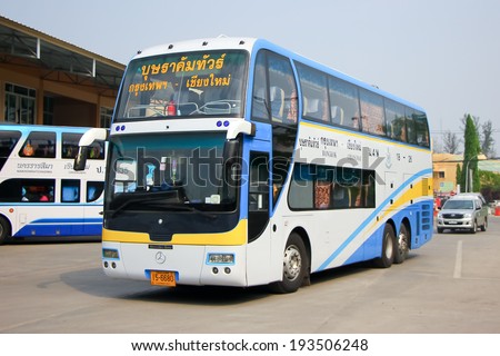 CHIANGMAI, THAILAND- APRIL 7 2014: Benze Bus of Budsarakham bus Company no. 18-26. Between Bangkok and Chiangmai. Photo at Chiangmai bus station, thailand.