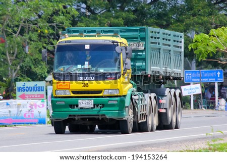 CHIANGMAI, THAILAND - MAY 9 2014 : Trailer dump truck of stone one public company limited. Photo at road no.121 about 8 km from downtown Chiangmai, thailand.
