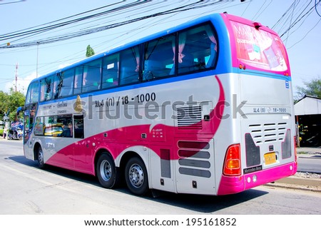 CHIANGMAI , THAILAND- MAY 25 2014: Transport government company Double deck benze VIP bus no.18-1000. Price include food  drink and restroom. Route Bangkok and Chiangmai. thailand.