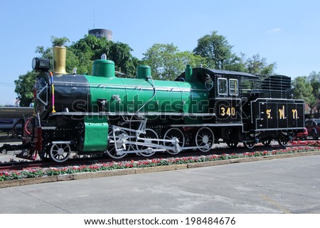 CHIANGMAI THAILAND - DECEMBER 18 2013: Old steam locomotive no.340 of State railway of Thailand. Photo at Chiangmai train station, Chiangmai, Thailand.