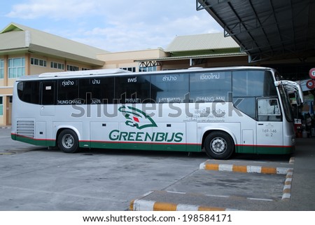CHIANGMAI, THAILAND- NOVEMBER  27 2013: Benze Bus of Green bus Company. Between Chiangmai and Thungchang (Nan). Photo at Chiangmai bus station, thailand.