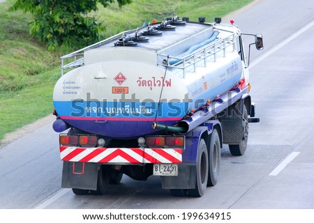 CHIANGMAI, THAILAND - MAY 21 2014:  PTT Oil Truck of Bun tha wee maerim Oil transport Company. Photo at Road No.11 about 5 Km from Chiangmai city.