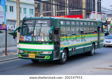 CHIANGMAI, THAILAND- APRIL 20 2014:  Greenbus company bus route Chiangrai and Chiangmai. Budget fan bus, Photo at Chiangmai bus station, thailand.