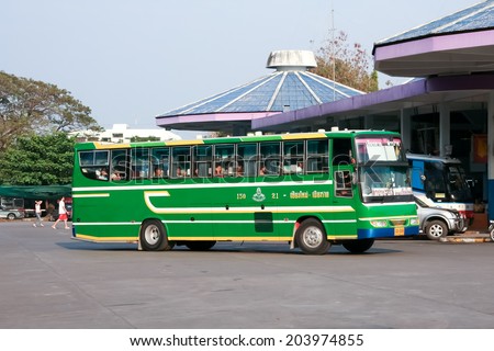CHIANGMAI, THAILAND- MARCH 2 2008: Greenbus company bus route Chiangrai and Chiangmai. Budget fan bus, Photo at Chiangmai bus station, thailand.