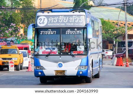 CHIANGMAI, THAILAND - APRIL 20 2014: Mercedes benz (Citaro body) of Nakhonchai tour company bus no.635-C121. Route Nakhon ratchasima and Chiangmai. Photo at Chiangmai bus station, thailand.