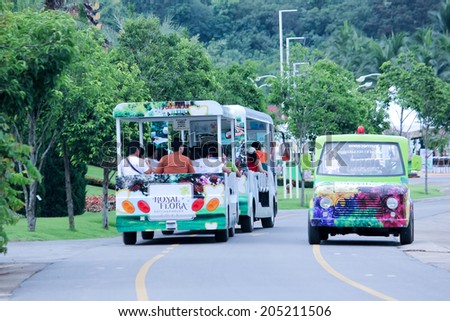 CHIANGMAI, THAILAND - AUGUST 9 2012: Shuttle bus service in area of Royal Flora Ratchapruek Park, Chiangmai thailand.