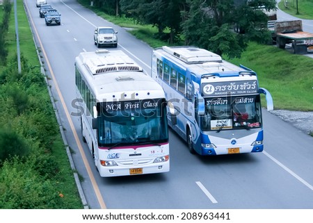 CHIANGMAI, THAILAND -JULY 18 2011: Nakhonchai air company bus no.18-2. Route Bangkok and Chiangmai.. Photo at Road No.11 about 5 Km from Chiangmai city.