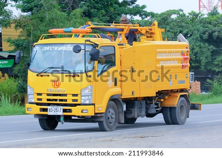 CHIANGMAI , THAILAND - AUGUST 18  2014: Sewage clean truck of ChiangMai Municipality.Photo at road no.121 about 8 km from downtown Chiangmai, thailand.