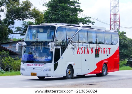 CHIANGMAI , THAILAND - AUGUST 22 2014: Bus of Transasia express company. Photo at road no.121 about 8 km from downtown Chiangmai, thailand.