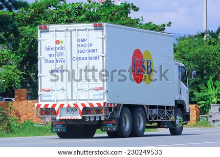 CHIANGMAI, THAILAND - OCTOBER 18 2014 :Container truck of GSB Company. Photo at road no 121 about 8 km from downtown Chiangmai, thailand.