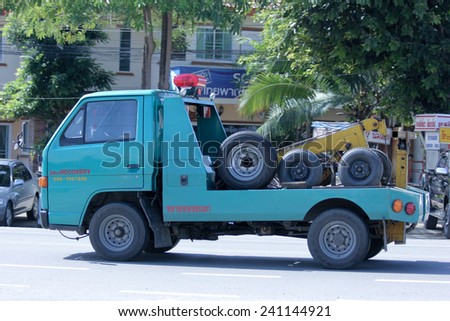 CHIANGMAI, THAILAND -OCTOBER 25 2014: SayThong Tow truck for emergency car move. Photo at road no 121 about 8 km from downtown Chiangmai, thailand.