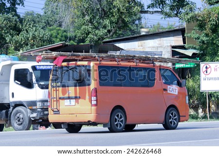 CHIANGMAI, THAILAND - OCTOBER 30 2014: Van truck of CAT Telecom Public Company Limited. Intenet and Telephone Service in Thailand. Photo at road no 121 about 8 km from downtown Chiangmai, thailand.