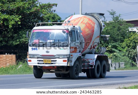 CHIANGMAI, THAILAND - NOVEMBER 1 2014:   Cement truck no.244 of INSEE Concrete company. Photo at road no 121 about 8 km from downtown Chiangmai, thailand.