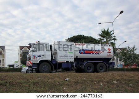 CHIANGMAI, THAILAND - DECEMBER  3 2014: PTT Airplane oil truck. Photo at road no.121 about 8 km from downtown Chiangmai, thailand.