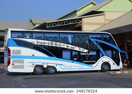 CHIANGMAI , THAILAND -FEBRUARY  5 2014:  Srithawong tour company bus no.18-42 route Bangkok and Chiangmai. Photo at Chiangmai bus station, thailand.