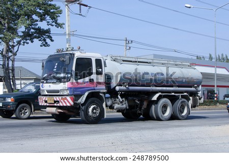 CHIANGMAI , THAILAND - DECEMBER 20 2014: PTT Oil Truck of Sukhum Oil transport Company.  Photo at road no 1001 about 8 km from downtown Chiangmai, thailand.