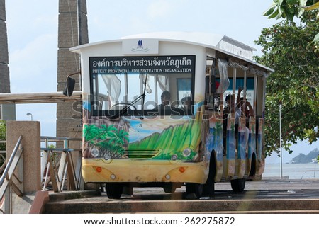 PHUKET, THAILAND - OCTOBER  30 2011:  Shuttle bus of Chalong Pier. Chalong Pier is Main Pier of travel ship from Phuket to Phi Phi island. Phuket island, thailand.