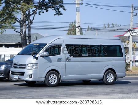 CHIANG MAI, THAILAND - JANUARY 6 2015:  Private Toyota commuter van for rent to Travel. Photo at road no.1001 about 8 km from downtown Chiangmai, thailand.