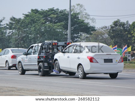 CHIANGMAI, THAILAND -JANUARY 15 2015:  24plus7 Tow truck for emergency car move. Photo at road no 1001 about 8 km from downtown Chiangmai, thailand.