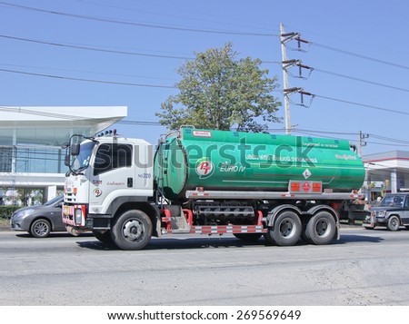 CHIANGMAI, THAILAND -JANUARY 23 2015:  Oil Truck of PTG Energy Oil transport Company. Photo at road no.1001 about 8 km from city center, thailand.